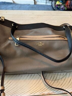 Used Coach Two-Tone Pebble Leather Tote - Taupe & Black